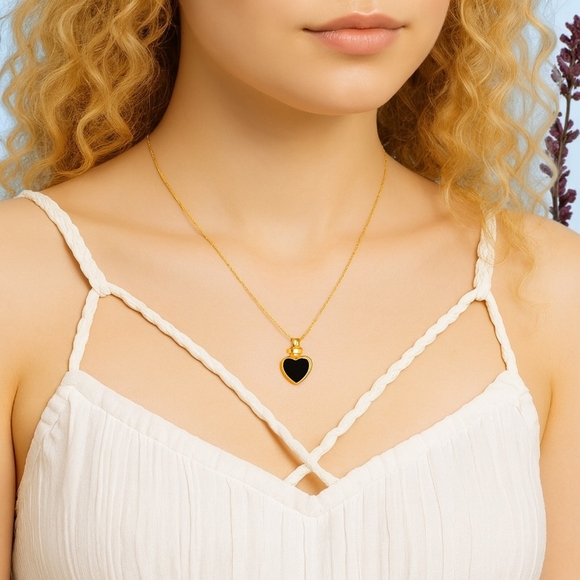 Reversible Heart Charm Stainless Steel Dainty Necklace 18K Gold Plated 🤍 - Picture 8 of 11